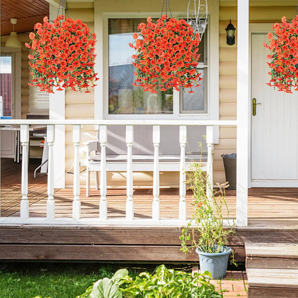 4 stk. Kunstige hængende blomsterplanter til udendørs dekoration, falske pragtblomster, UV-bestandige kunstige blomster Purple Red