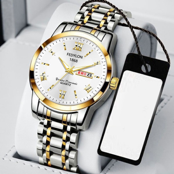 Helautomatisk mekanisk watch för män Enkel vattentät armbandsur Present för födelsedag Gold
