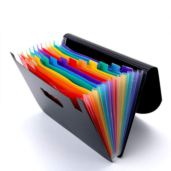 Färgglad expanderande fil Dokumentfickor Box 12 mappar Office Paper Organizer Multifunktionell