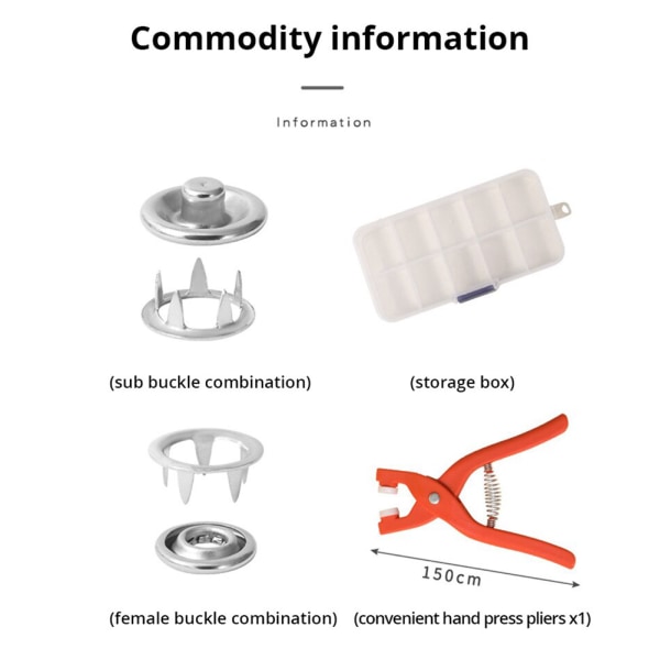 Femklos set med tryckknappar No-Sew Invisibles Snäppfäste för klädesömnad Set B