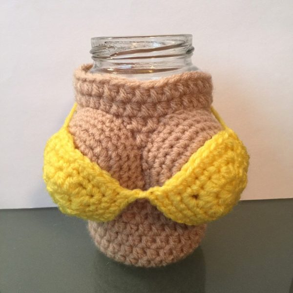 Bikini stickat vinflaskskydd Cover återanvändbar stickad koppärm för julfestbar Yellow