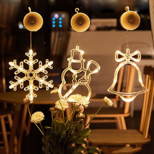 Sugkopp LED Julbelysning Batteridriven hängande fönsterlampa inomhus för julgransdekoration Snowflake