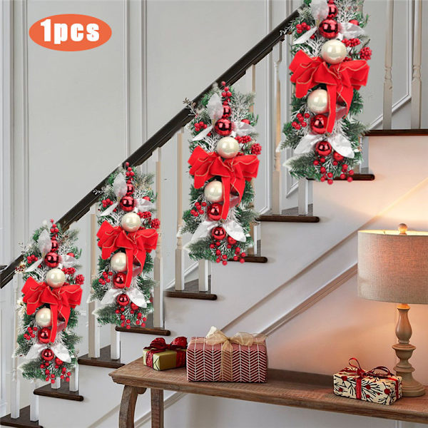 Sladdlös Prelit Stairway Swag Trim Lights Up Jultrappdekoration LED-krans Prelit Stairway Swag Trim Garland Red A1pcs