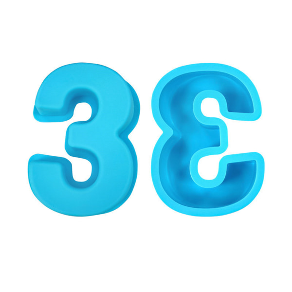 Kreativa 3D-nummerkakaschabloner DIY Fondantkaka Choklad Silikonmall Blue Number--3
