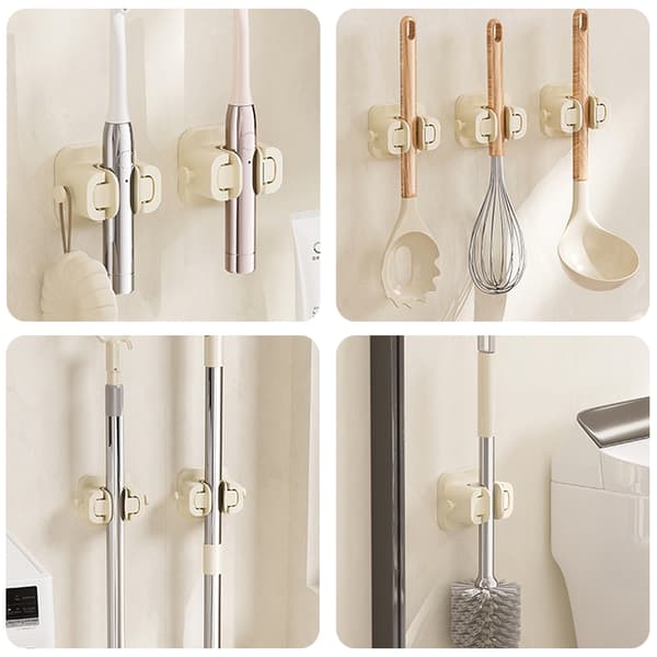 Väggmonterad Moppklämma Med Sugkopp Multifunktionella Anti-Slip Moppkrokar För Badrum 2pcs