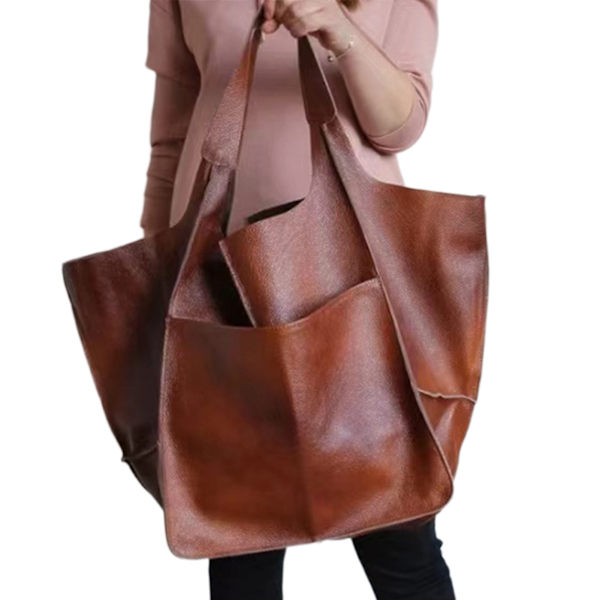 Stor Axelväska Läderväska Tote Bag Axelremsväska Dam Shoppingväska Väska Dam Brown