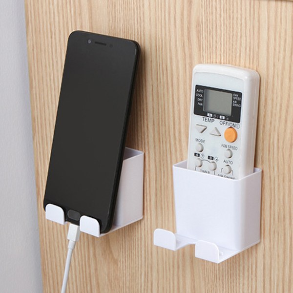 Universal väggmonterad telefonhållare Stansfri fjärrkontrollstativ Hängunderlag Hushåll White 2pcs