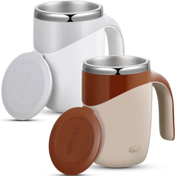 Elektrisk Mugg Kaffemugg Automatisk Blandning Själv Omrörning Muggar Rostfritt Stål Kaffekopp med Lock vit