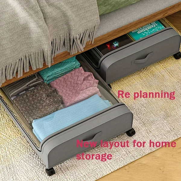 Sovrum Under sängen förvaringsbox Multifunktionell flyttbar case för hemmet Gray square Singlet