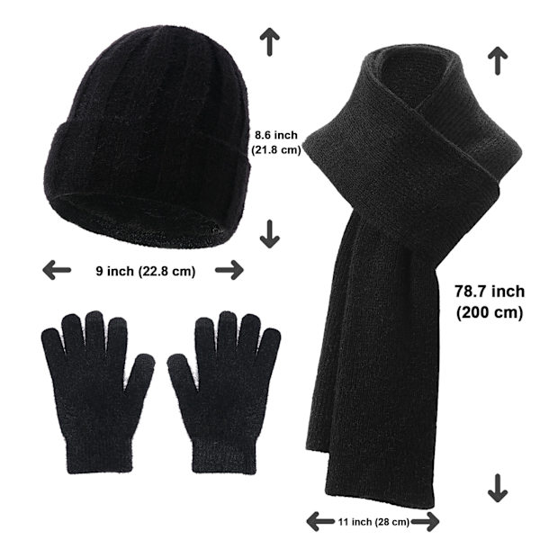 Vintermössa Halsduk Handskar Set Unisex Slouchy Halsduk Varm Stickad Mössa För Utomhus Grey