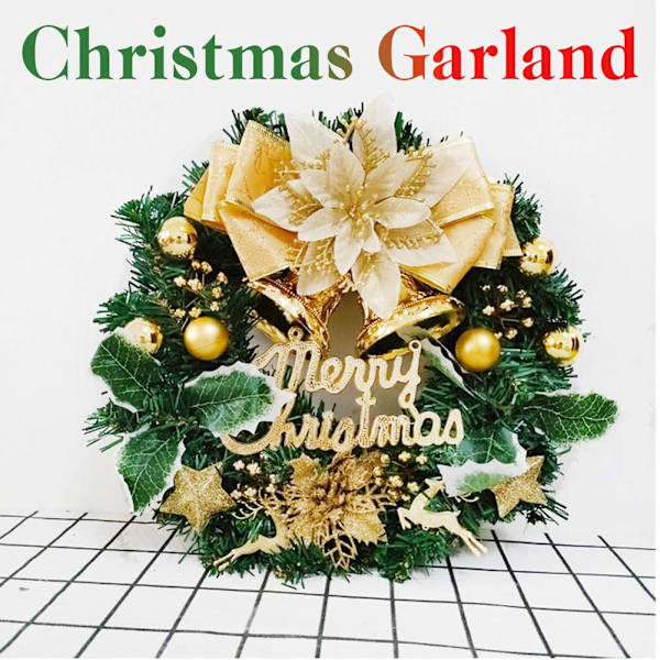 30CM konstgjord julkrans PVC julgirland prydnad Rustik jul ytterdörr hänge 30cm