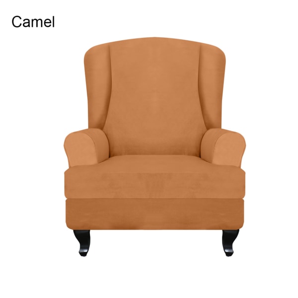Hög elastisk mjuk mocka Wingback cover Halkfri enfärgad Stretch-skydd för sluttande arm King Back stol Camel