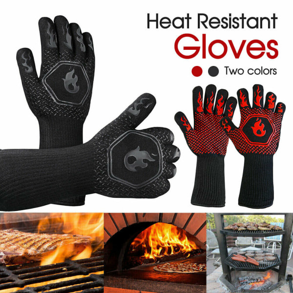 Flamskyddande BBQ-handskar Dubbellager Värmebeständig Mitt Extra lång tjock isolering för matlagning Black Single