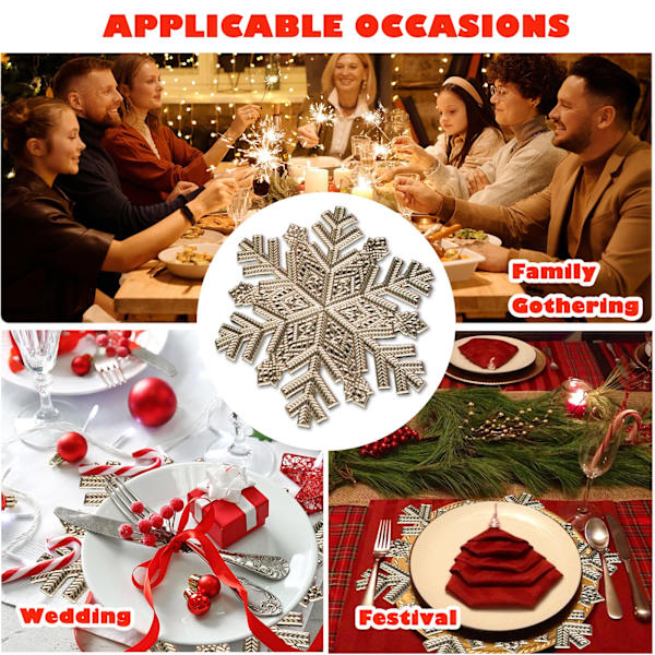 Snöflinga Bordstabletter Tvättbar PVC Underlägg för Matbord guld 6pcs