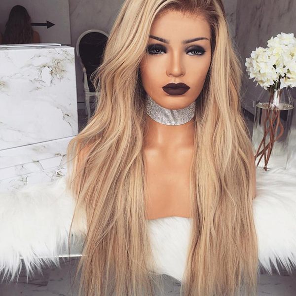 Dam Gradient Blond Lång Lockig Peruk Syntetisk vågigt hår Värmebeständig peruk Glod
