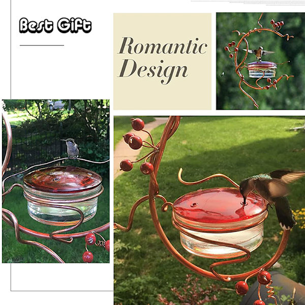 Kolibrimatare för utomhusbruk Unik design med röda bär Matningsanordning för hängande fåglar med abborre för trädträdgård Round Bird Feeder
