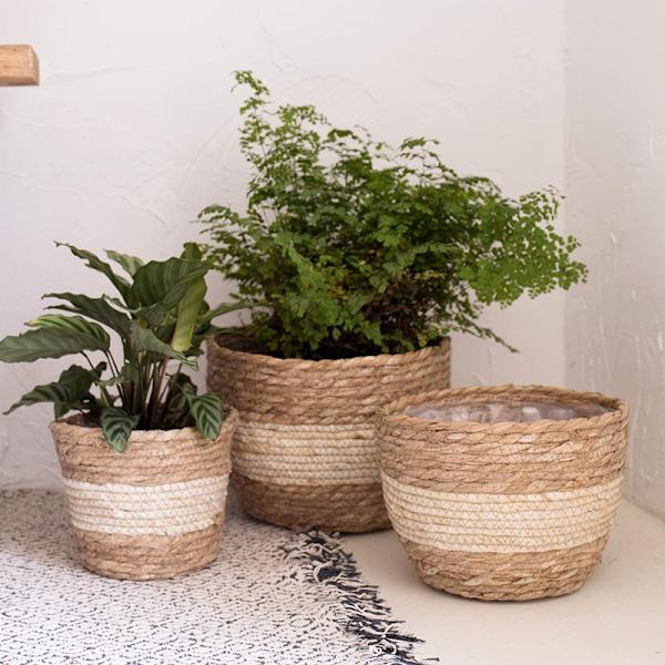 Gräs planteringskorg inomhus utomhus blomkrukor cover växtbehållare för hemmet Beige S
