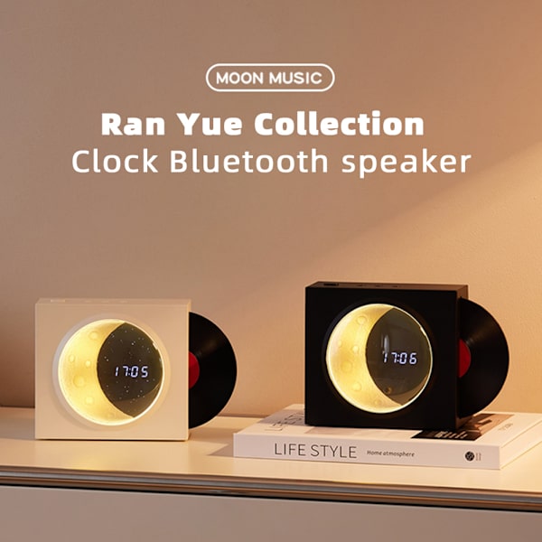 Bluetooth trådlös högtalare med ljus Vinyl-Record Moon Clock Black