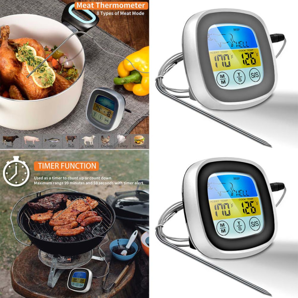 Kötttermometer Digital BBQ Ugn Matlagning Pekskärm för Grill Köksstekning Black