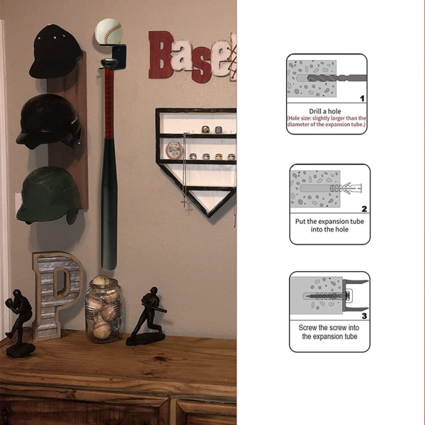 Baseball Förvaringsställ Väggmonterad Softbollhållare Bat Display Stand För Hem Black 2 Packs