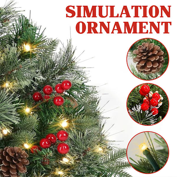 Ljusbelyst Konstgjord Julurna Fyllning, Förbelyst Tall med Kottar & Röda, Gyllene Bär med LED-Ljus, Tripod-Stake för Utomhus Julplanterare Single 46cm