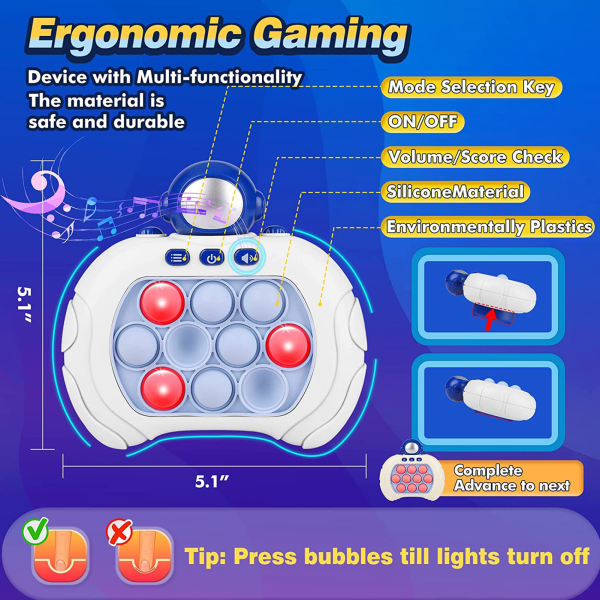 Fickspel för barn Push Bubble-spelmaskin med ljus och ljud Bärbar Quick Press Bubble-spelleksak