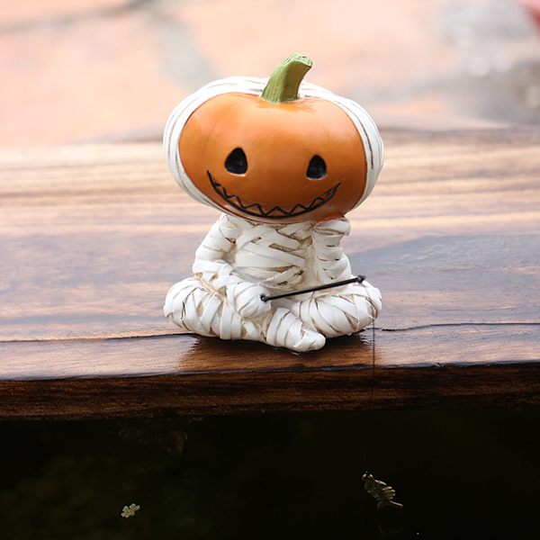 Græskar Fugleskræmsel Fiskeri Figur Sød Smil Græskar Hoved Fiskere Skulptur Udendørs Have Statue Til Halloween Bandage