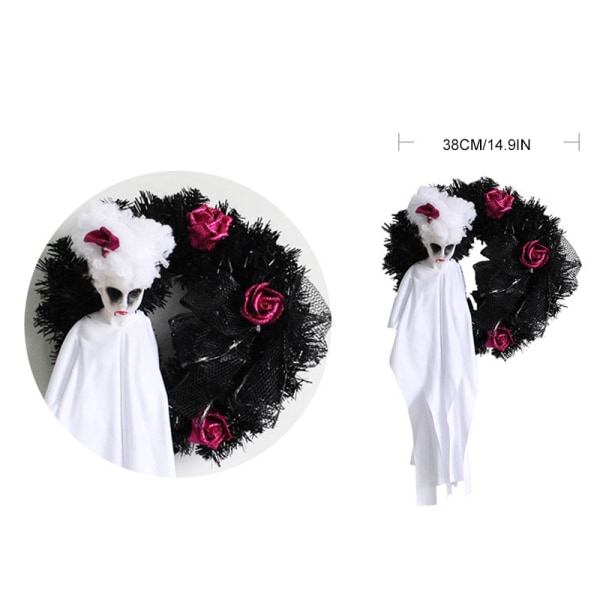 Halloween Skelettkrans För Ytterdörr Dekor Fönsterdörr Spöke Hängande Garland Skräck Atmosfär Layout Rekvisita Black