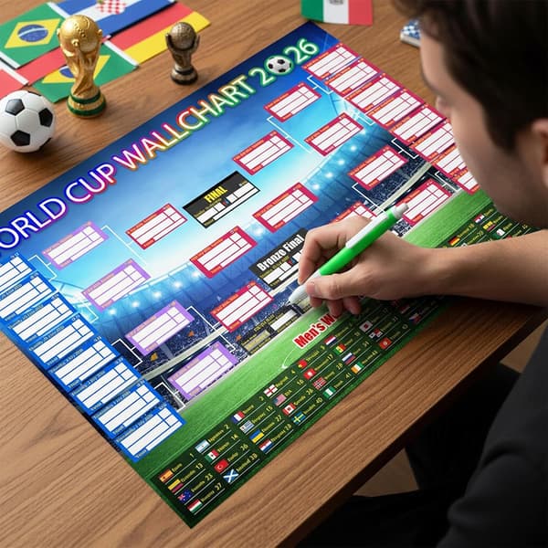 Til VM-kampprogramplakat 2026 Fodboldoversigt 58x42cm Fodboldkampprogramplakat med akvarelpen A