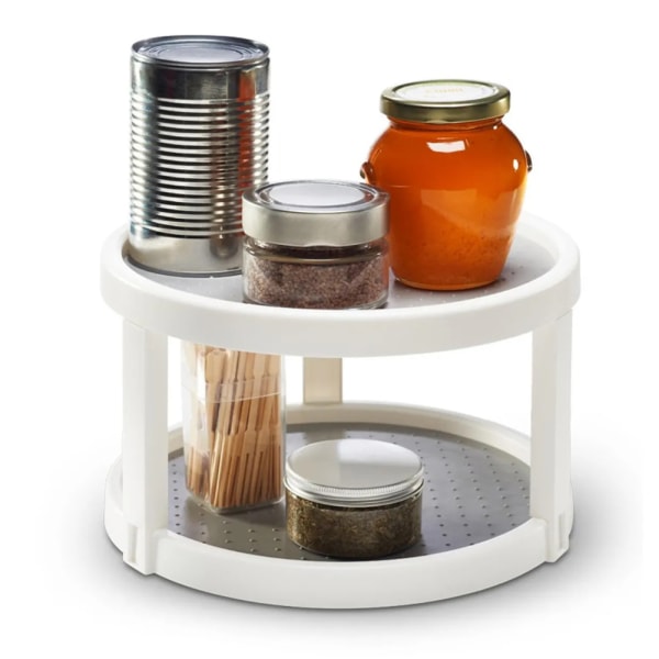 Plast rund tvåvånings skivspelare Desktop Organizer Display Stand för kök Pantry sovrum