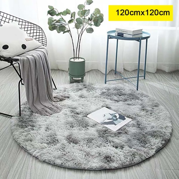 Fläckig Tie-dye Gradient Matta Vardagsrum Soffbordsmatta Långt hår Runt hel sovrumsfilt grey 120cmx120cm