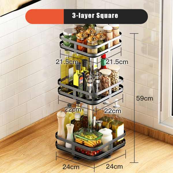 360° roterande förvaringsställ Används i alla rum i huset Bordsförvaringshållare Kök Sovrum Kosmetiktillbehör 3-layer Square