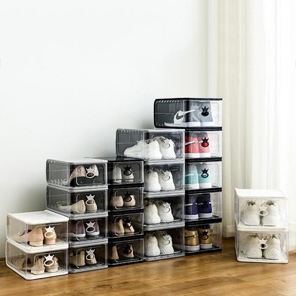 5 st transparenta stapelbara skoskåp förtjockade dammsäkra plast clamshell lådtyp skoförvaringslåda arrangör Black 5PCS