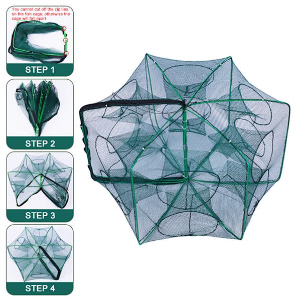 Hopfällbar Fiskefälla Automatisk Nylon Fiske Nät Räka Bur Bärbar Krabba Fiskfälla Double 10