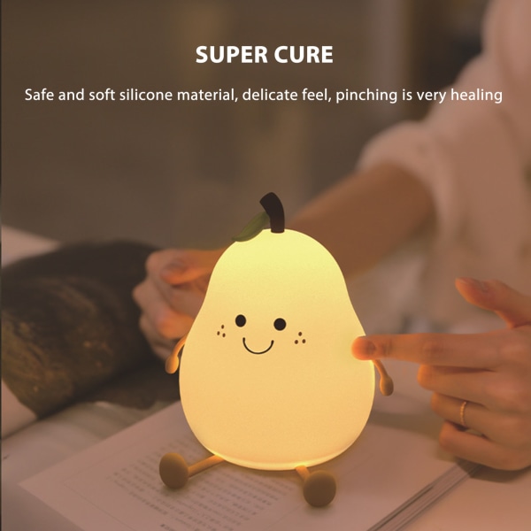 Smilepäronet Docka Nattlampa Barn Mini Silikon Bordslampa med Tryck På Kontroll och Timer