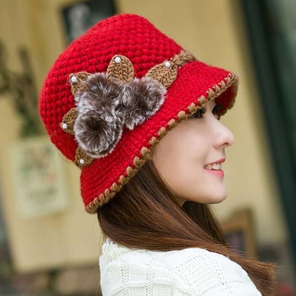 Höst Vinter Varm Förtjockad Ullhatt Utomhus Varma Öronmuffar Stickad Hatt Bright Red