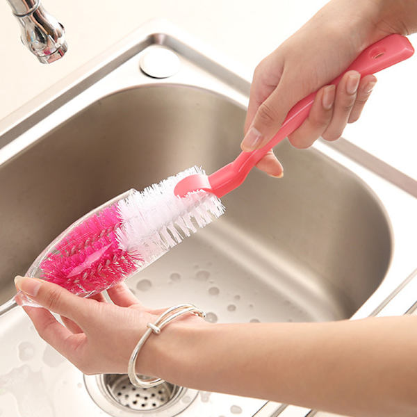 Svamphuvud Rengöringsborste Långt skaft Hängande mjuk flaska Scrubber Rengöringsborste för kök Pink