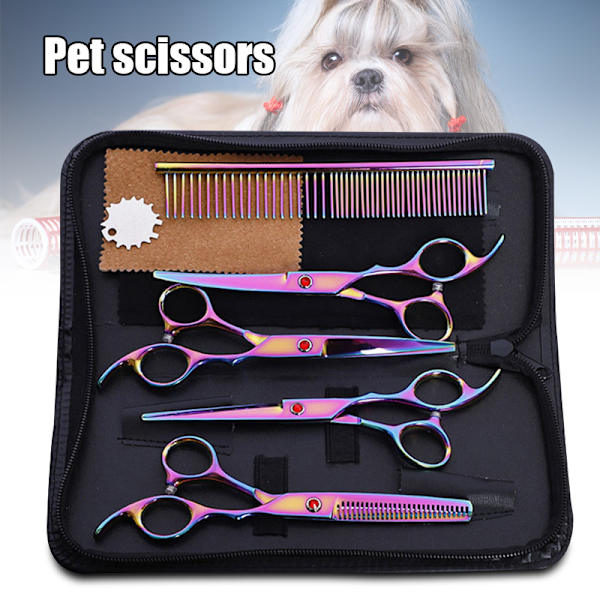 Set för djurhår Hundfrisörer Set Klippning Gallring Böjd sax Kamsats Multicolour