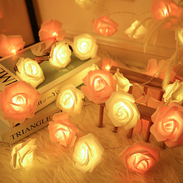 LED Rose String Lights Romantisk Simulering Rose Flower Fairy Lights För Holiday Eldstäder Red White 3m A