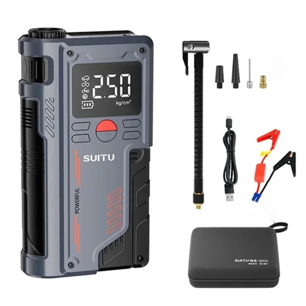 Digital Display Airs Pump Med Power Banks Ficklampa High Power Auto Tire Inflator För Automotive SUV Black
