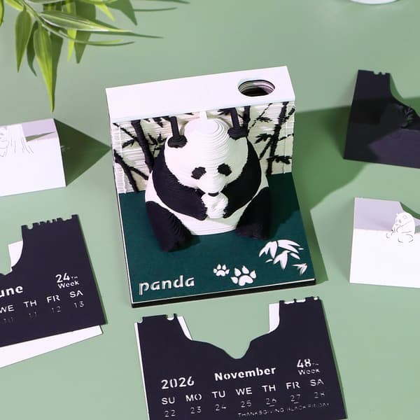 3D Kunst Kalender Memoblok 2026 Panda 3D Skrivebords Notesblok Med Penholder Panda Afrivningspapir Stickys DIY Note A