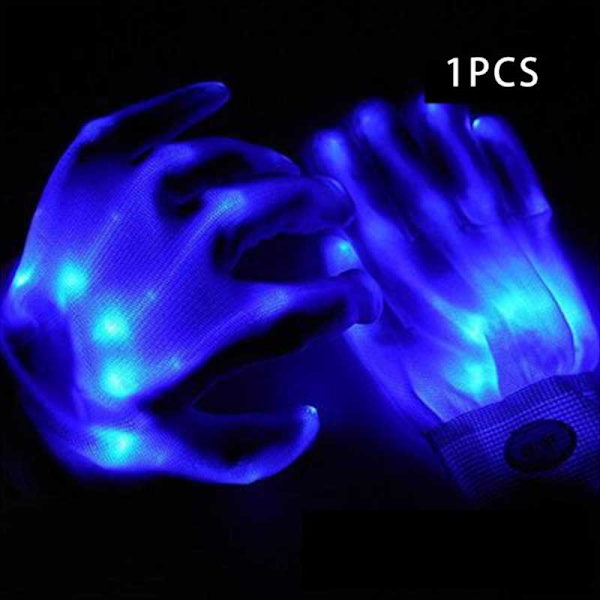 1 STK Kreativ personlighet LED-belysningshandskar Färgglada lysande Halloween julfest Cosplay Present Blinkande handske Blue