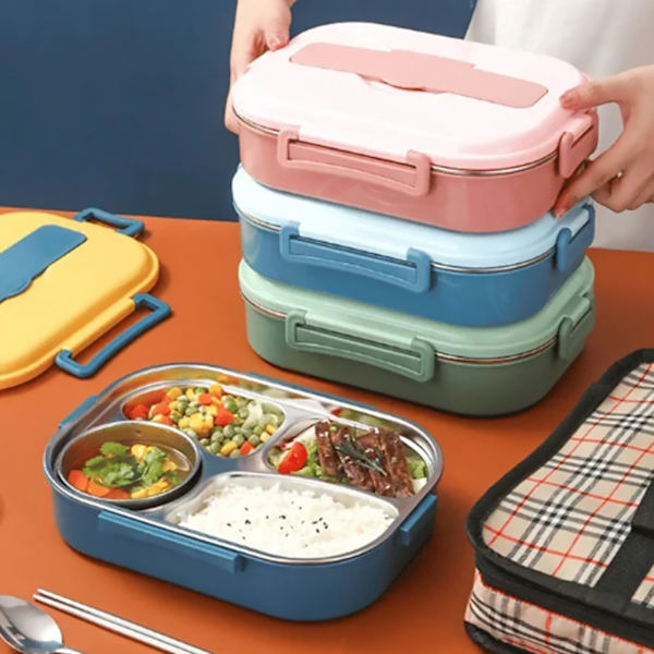Bento Lunchbox i rostfritt stål Bärbar Isolerad Lunchbox med stor kapacitet för student Blue