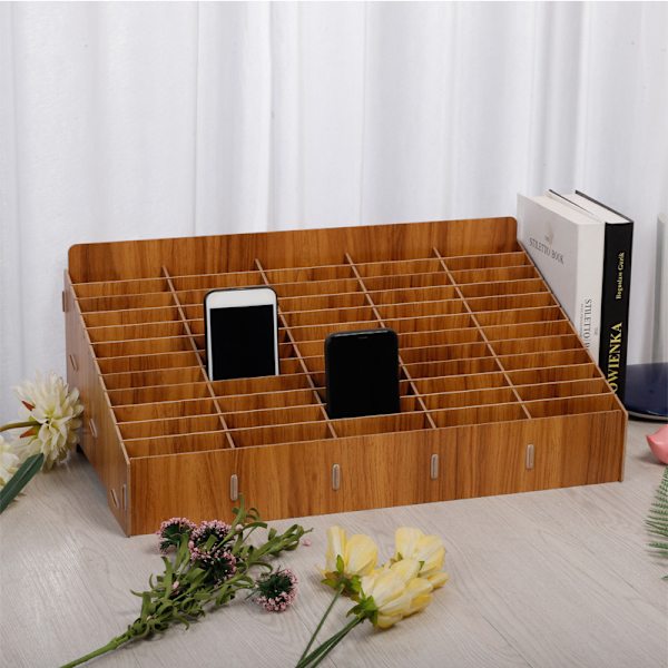 Trä Pennhållare Enkel pennask Multi Pen Organizer Förvaring För Skrivbord Skola Kontor Klassrum Maple 48 cells