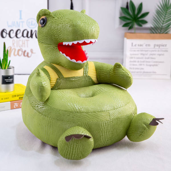 Dinosaurieformad plysch barnsoffa Tecknad figur Mjuk golvstol Leksak med ryggstöd och armstöd för toddler som lär sig sitta Gray