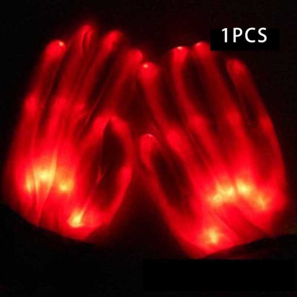 1 STK Kreativ personlighet LED-belysningshandskar Färgglada lysande Halloween julfest Cosplay Present Blinkande handske Red