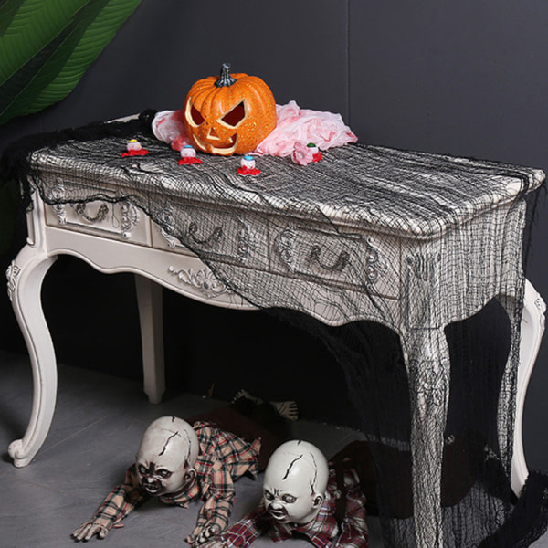 Halloween Dekoration Stort läskigt Mesh Dekorativt Spökhus Fönster Bord Dörr Nätgasväv För Fest Entré 76*800cm black
