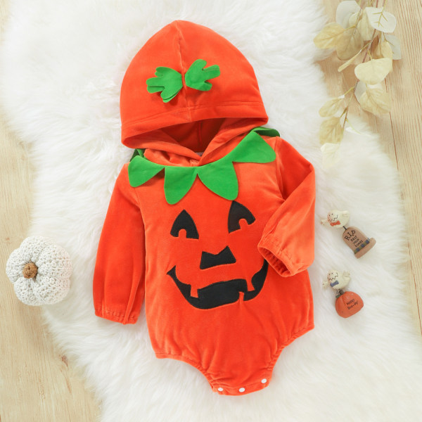 Halloween Pumpa Spädbarnsdräkt Söt En-delad Långärmad Rollspel Body 9-12m