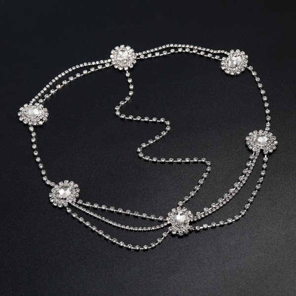 Fashion Crystal Head Chain Elegant Multi-Layer Bride bröllopshåraccessoarer Silver