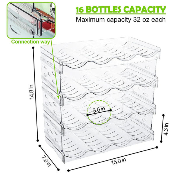 Hopfällbar förvaringsställ för vattenflaskor med stor kapacitet Vindrinkställ för skafferi 4 Grids and 4 Layers